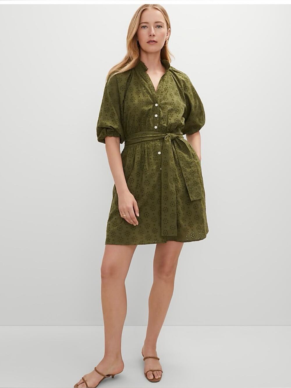 Ann Taylor Eyelet Ruffle Neck Flare Dress Size 12